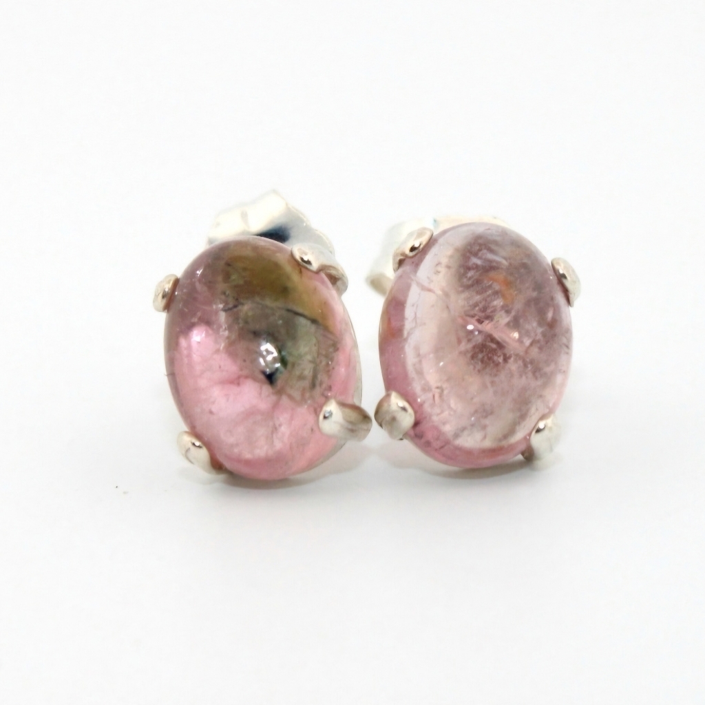 Natural Watermelon Bi-Colored Tourmaline Sterling Silver Earrings Nt149